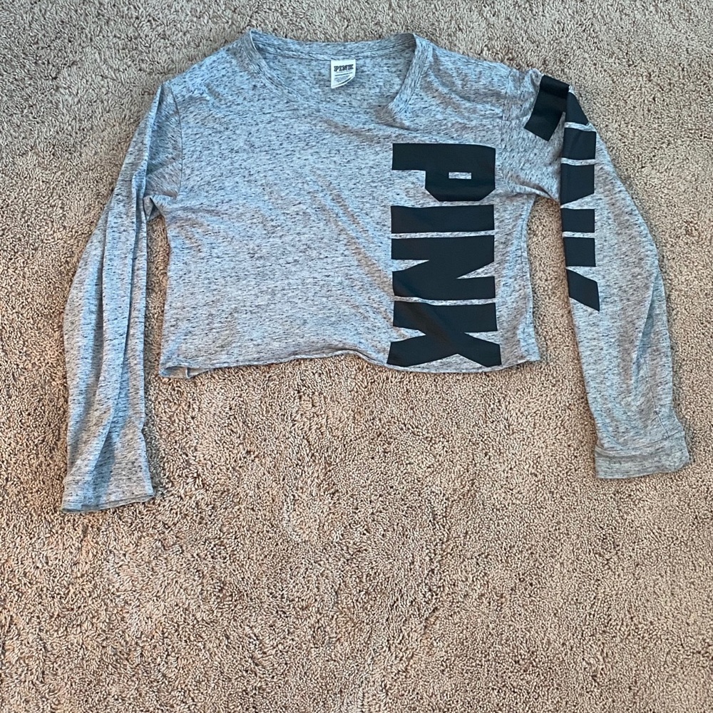 PINK grey cropped Long Sleeve